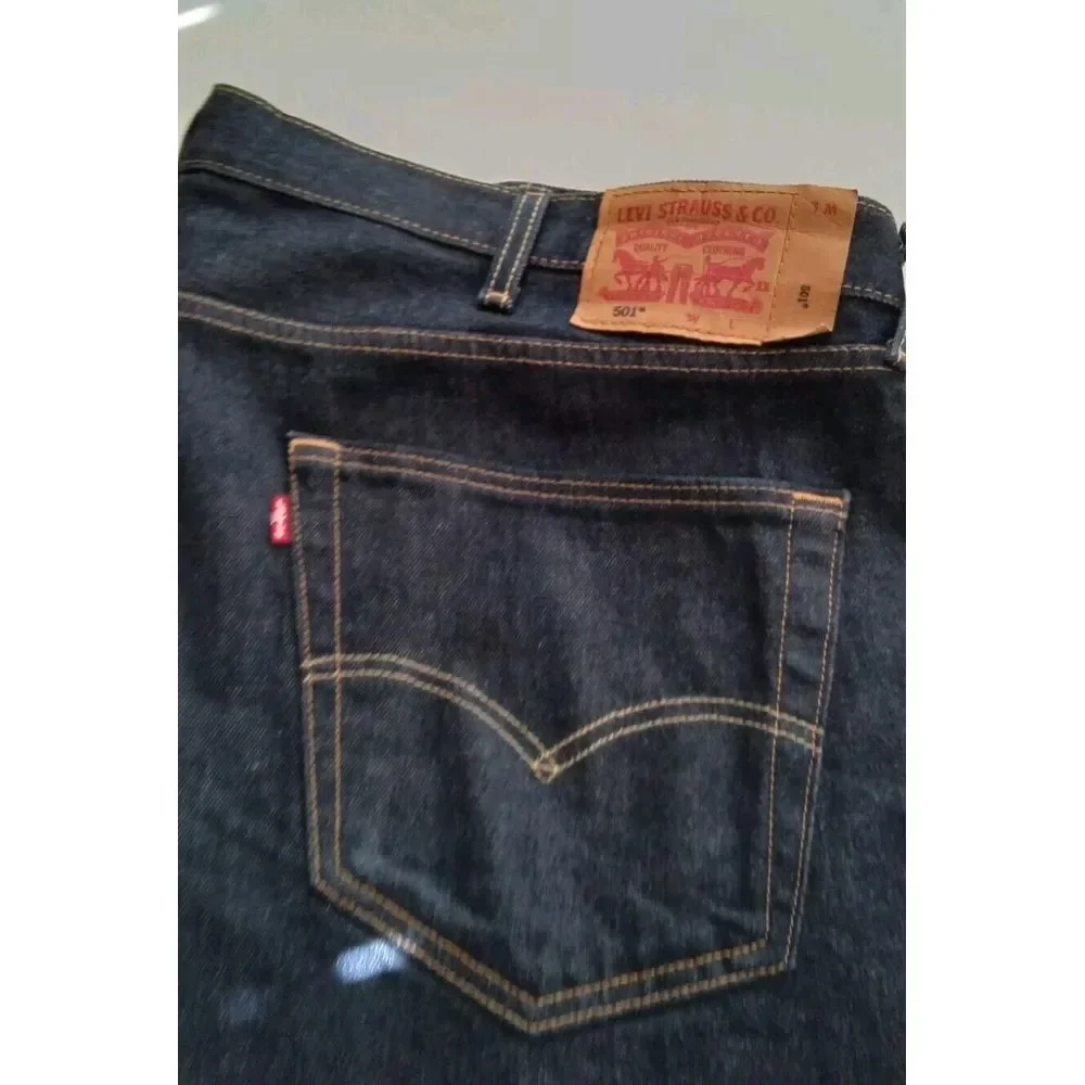 Levi's 501 Original Fit Dark Blue Denim Jeans‎ Classic Straight Leg Size W L